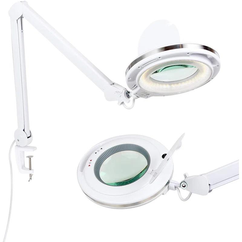 Brightech Lightview Pro 33 in. Adjustable Swing Arm Integrated 2.25X Magnifying Dimmable LED Desk Clamp Lamp