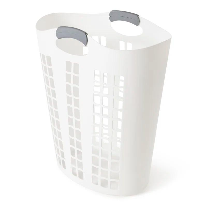 Gracious Living Gracious Living Easy Carry Flex 87 L Plastic Laundry Hamper, White (2 Pack) (Set of 2)