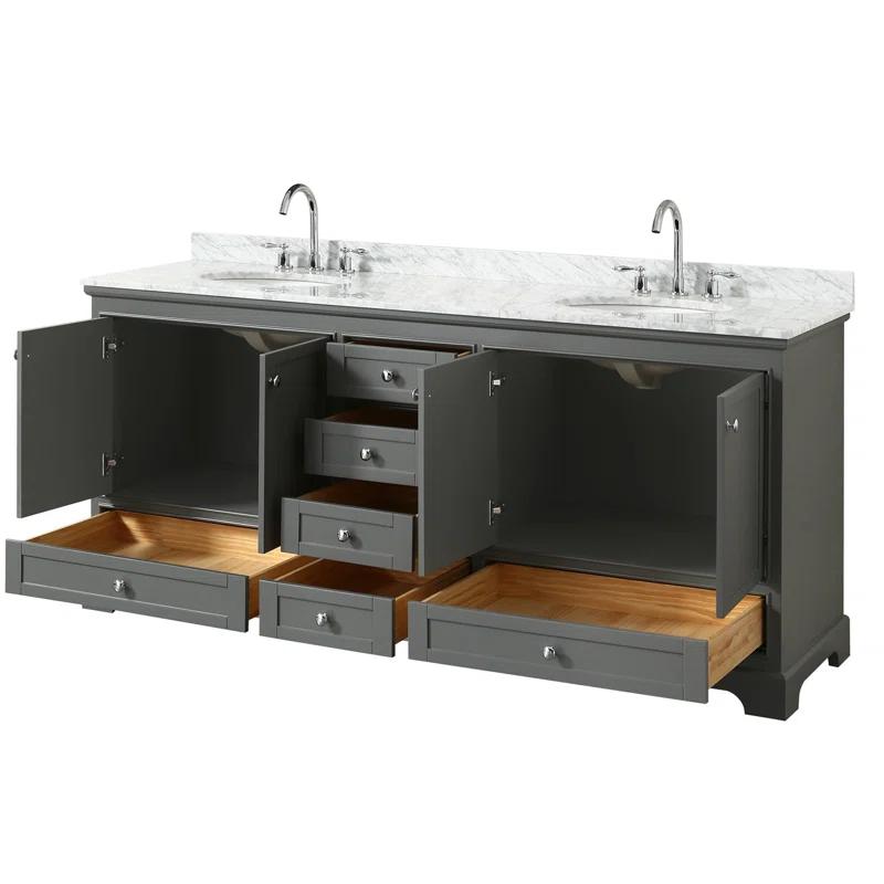 Wyndham Collection Deborah 80'' Double Bathroom Vanity with Marble Top
