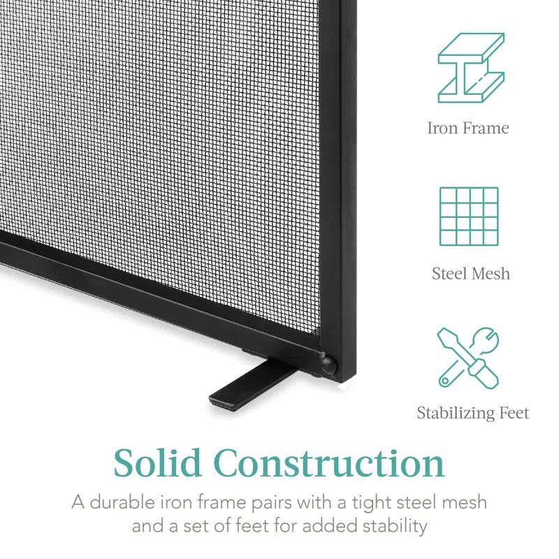 Cassiano 38x27in Single Panel Fireplace Screen Handcrafted Steel Mesh Spark Guard w/ Handles