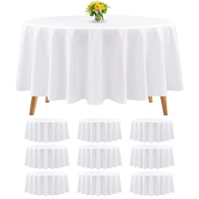 Hokku Designs 10 Packs Premium Round Tablecloth 90 Inch White Polyester Table Cloth Bulk Washable Polyester Fabric Tablecloths Table Cover For Wedding Party Banquet Buffet Table Holiday Dinner (White, 90 Inch)
