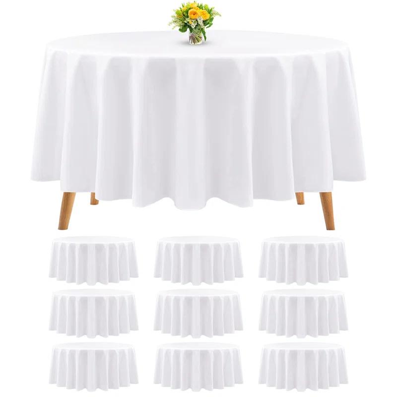 Hokku Designs 10 Packs Premium Round Tablecloth 90 Inch White Polyester Table Cloth Bulk Washable Polyester Fabric Tablecloths Table Cover For Wedding Party Banquet Buffet Table Holiday Dinner (White, 90 Inch)