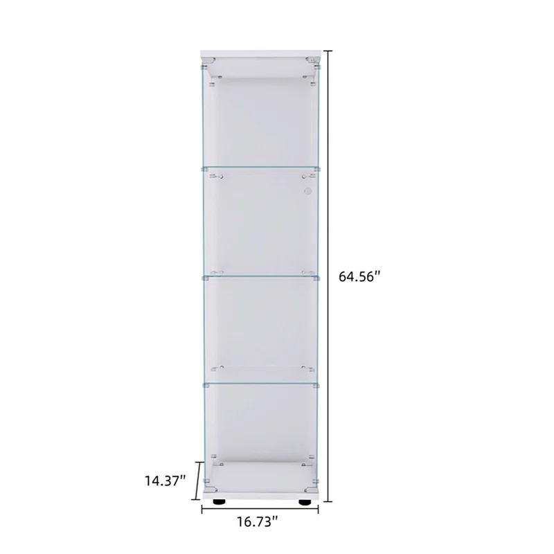Lighted 4 Shelves Glass Display Cabinet with One Door