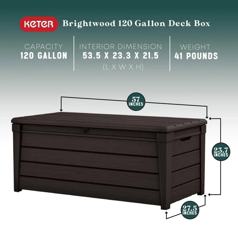 Keter Keter Brightwood 120 Gallon Large Durable Outdoor Storage and Weather Resistant Resin Deck Box