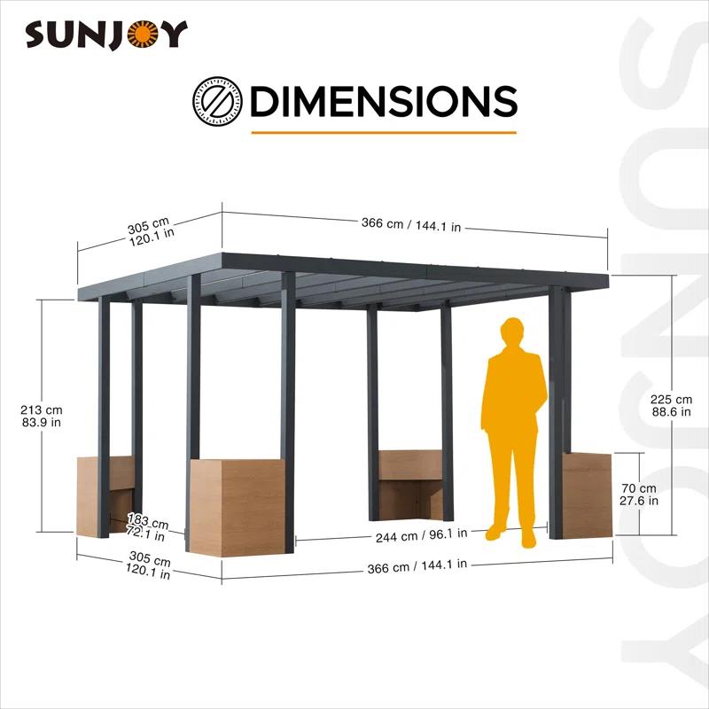 Sunjoy Sunjoy Marbella Pergola 10 x 12 ft. Outdoor Black Steel Frame Pergolas All-Season Durability High-Wind Rating for Outdoor Patio Deck Garden