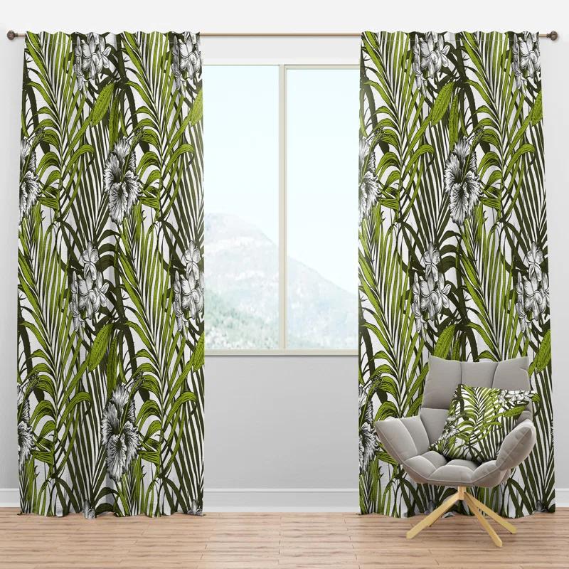 Design Art Tropical Palm Leaves I - Mid-Century Curtain - Velvet Room darkening - 1 panel