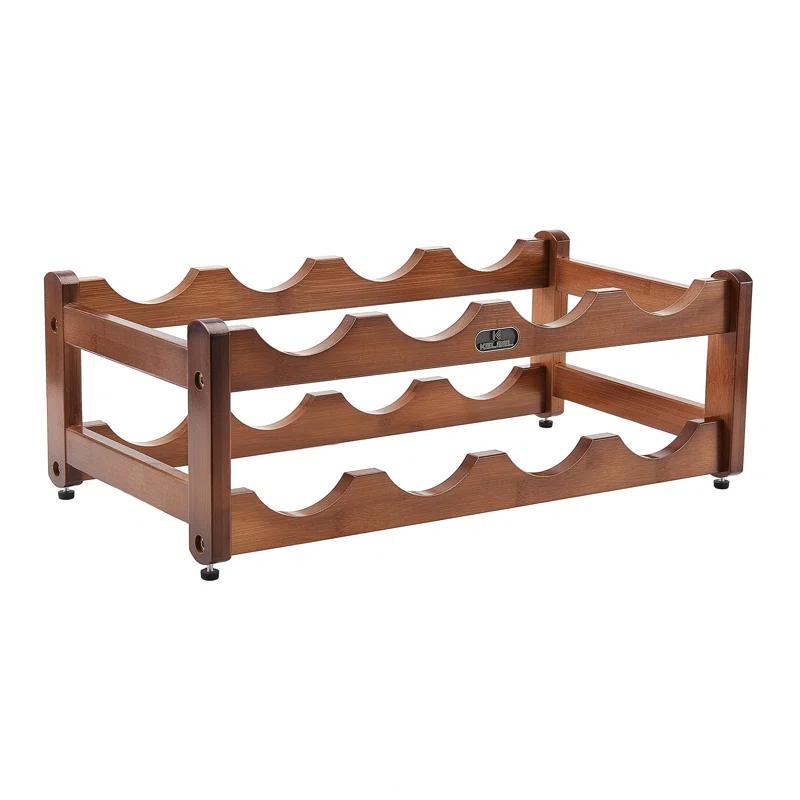 K KELBEL 8 Bottle Solid Wood Tabletop Wine Bottle Rack in Brown