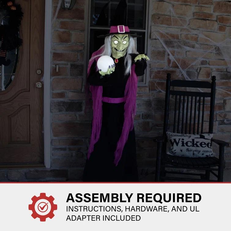 Haunted Hill Farm Haunted Hill Farm 6-Ft. Tall Fortune Teller Witch, Plug-In Motion-Activated Talking Halloween Prop