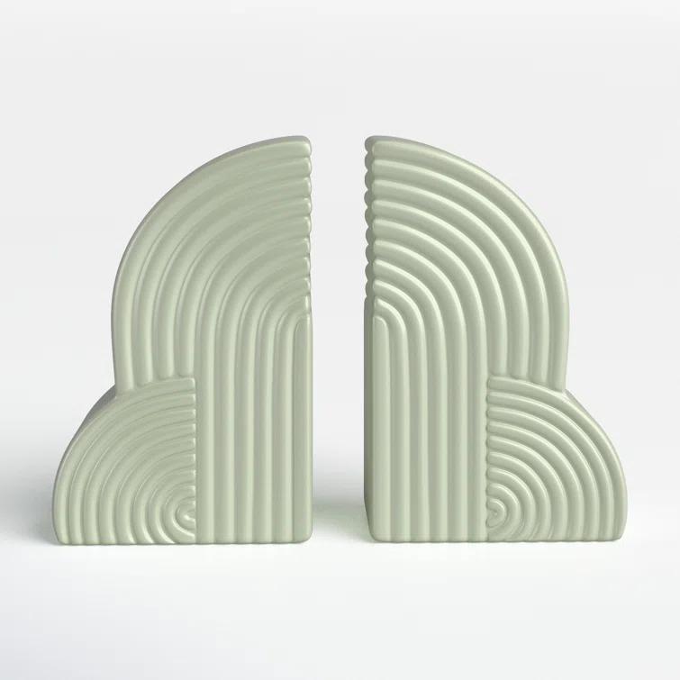 Arch Bookends - 13" x 10" Decorative Ceramic Book Holders - Book Lover Gift Idea (Set of 2)