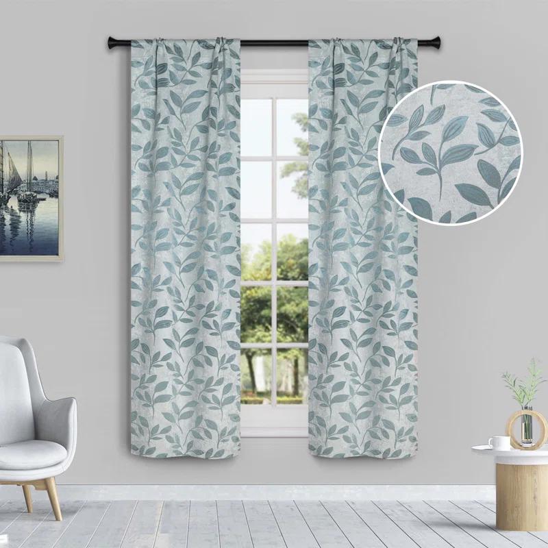 Modern Bohemian Leaves Polyester Machine Washable Room Darkening Blackout Curtains by Superior (Set of 2)