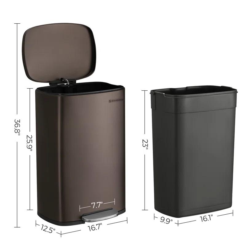 Songmics Stainless Steel Step On Fingerprint-resistant Trash Can with Back Handle