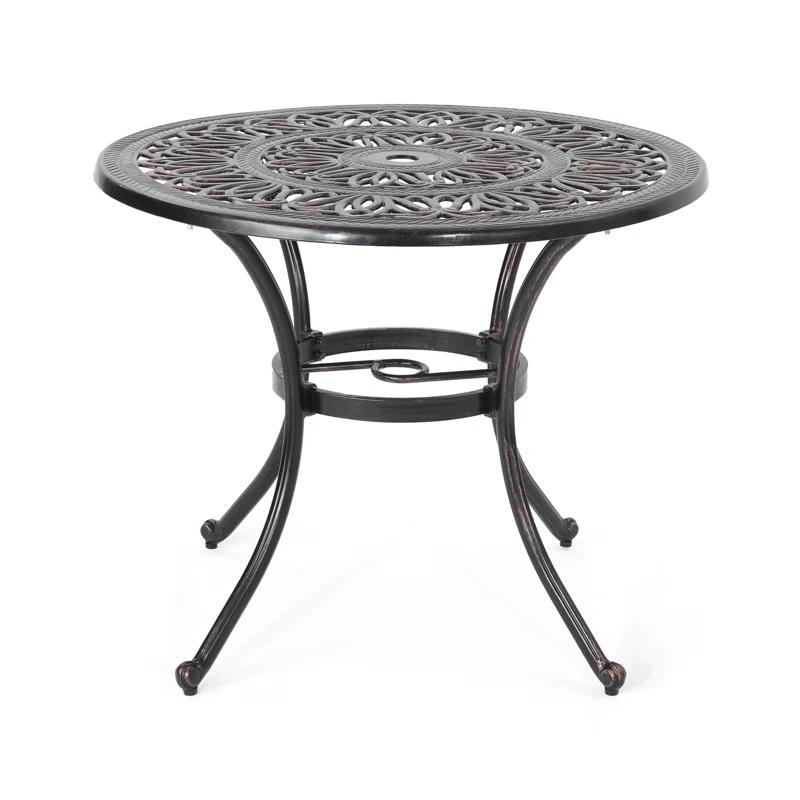 Fleur De Lis Living Outdoor Round Cast Aluminum Dining Table, Shiny Copper | Wayfair