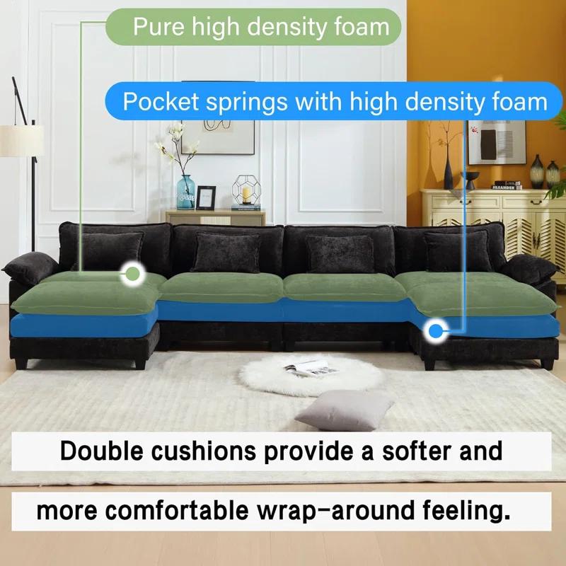 Carbaugh 154" Oversized U Shaped Sectional Sofa, Comfy Cloud Couch Deep Sectional Sofa with Ottomans for Living Room