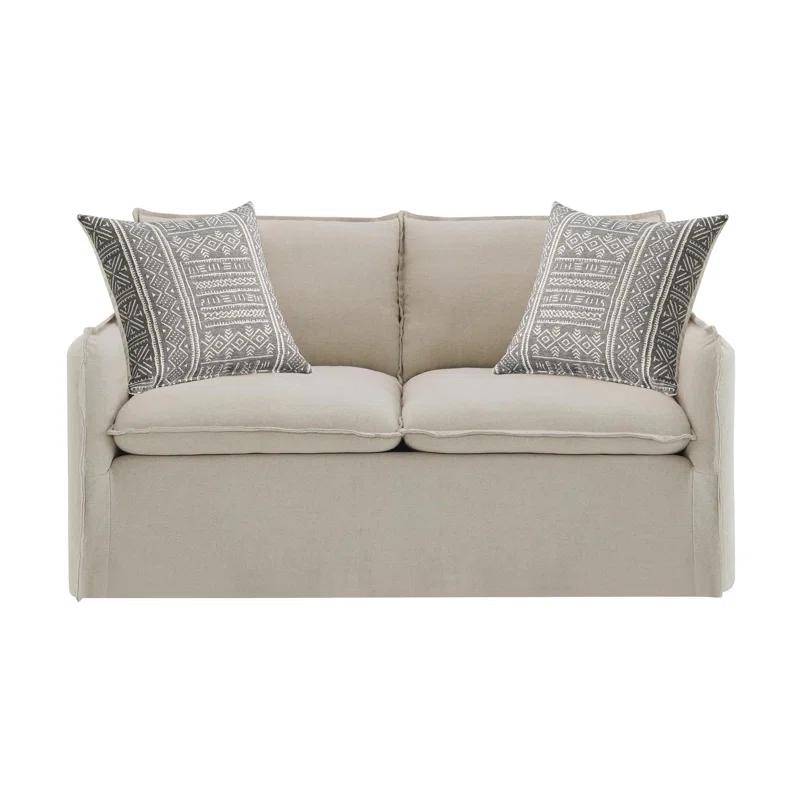Ebern Designs Upendo Pattern Fabric, Beige Yakety Yak Sand & Beige Linen 3PCS Living Room Set