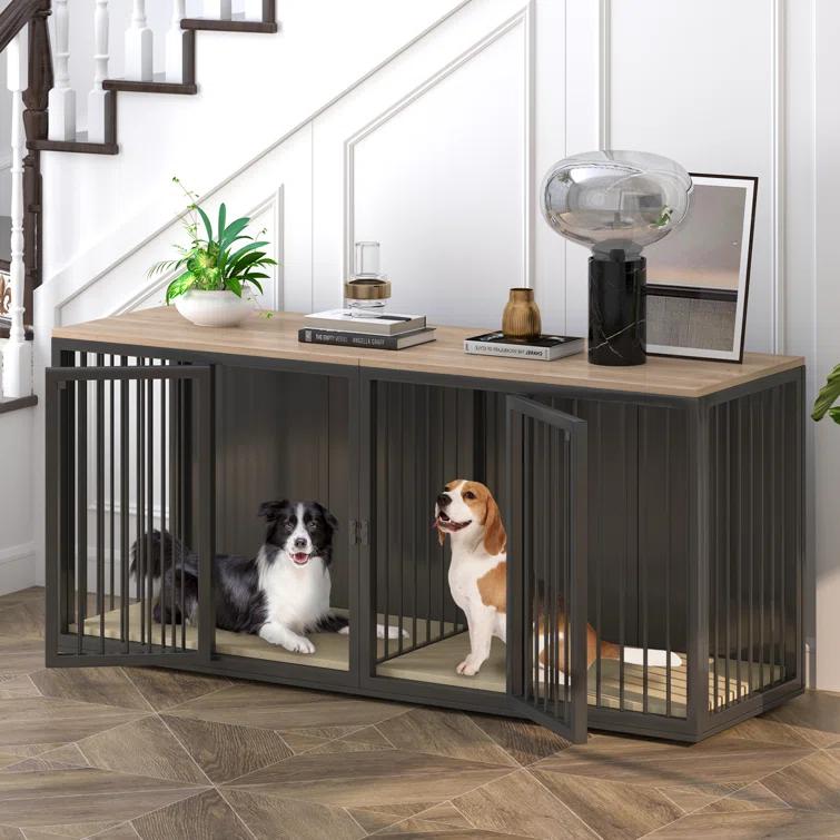 Tucker Murphy Pet™ Large Dog Crate Furniture for 2 Dogs, 71.6'' Steel Frame Dog Crate with Double Doors, Heavy Sturdy Dog Kennel