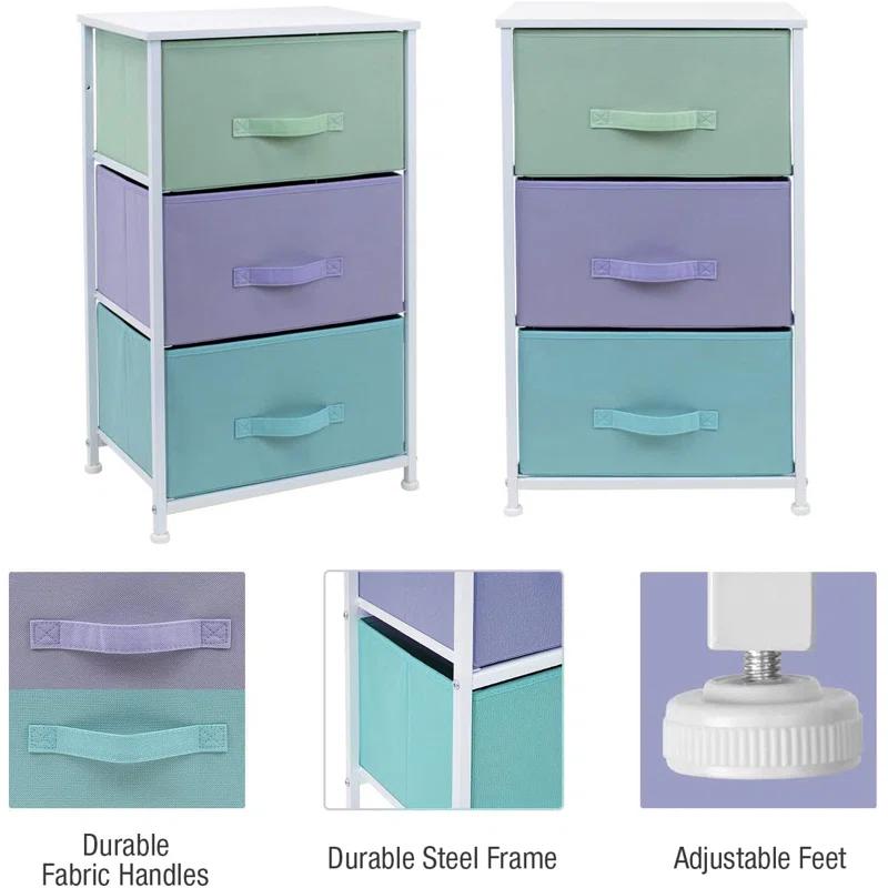 Sorbus Sorbus 3 Drawers Nightstand with Steel Frame and Wood Top in Pastel