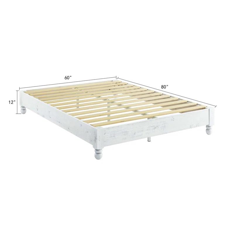 MUSEHOMEINC BF1002WQ 12 Inch Tall Easy Assembly Solid Pine Wood Rustic Platform Bed Frame with Wooden Slat Support, Whitewashed, Queen