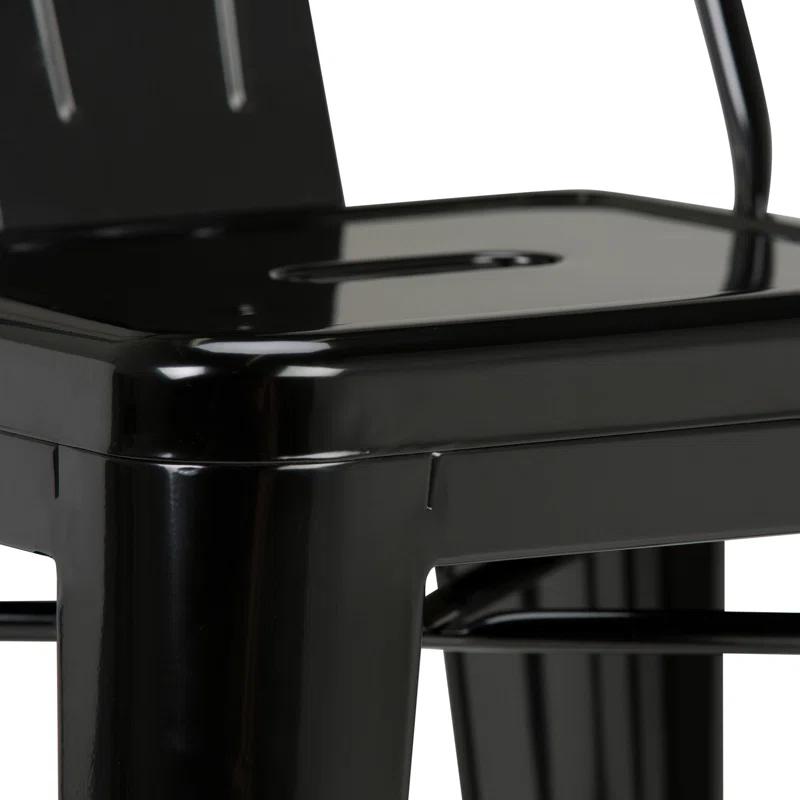 Simpli Home Rayne Metal Industrial Stool with Curved Back, Cross-Brace, and Footrest