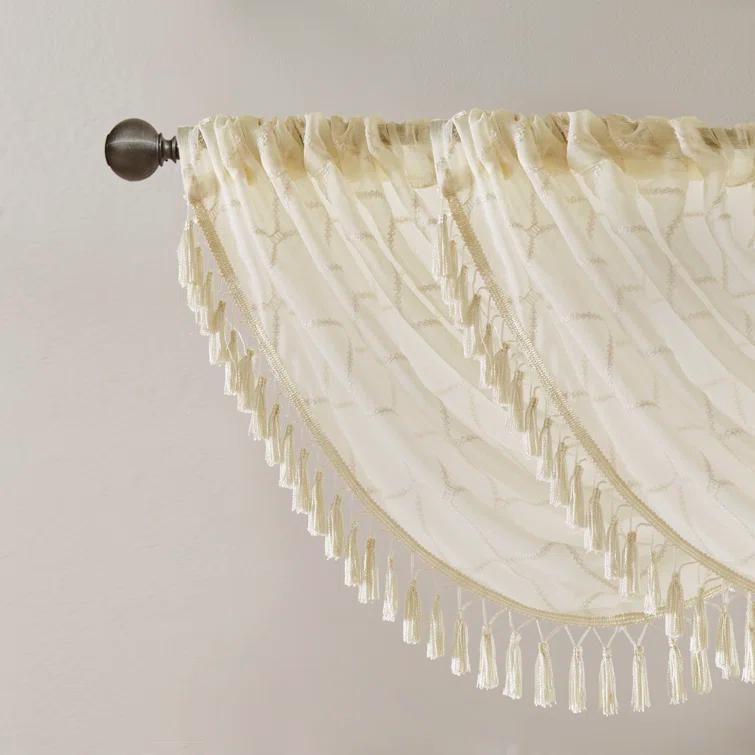 Madison Park Irina Diamond Sheer Embroidered Single Waterfall Valance