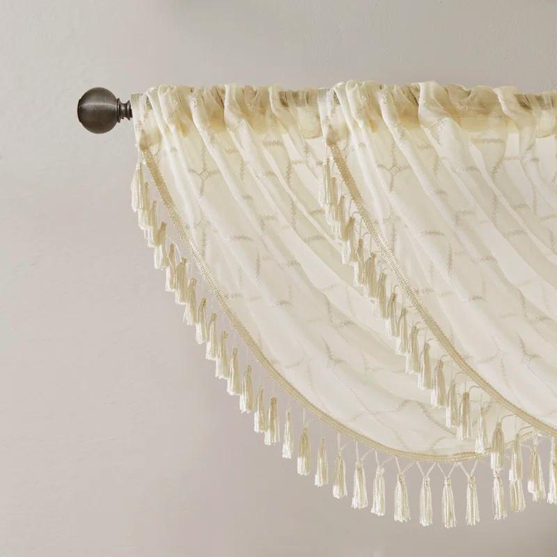 Madison Park Irina Diamond Sheer Embroidered Single Waterfall Valance