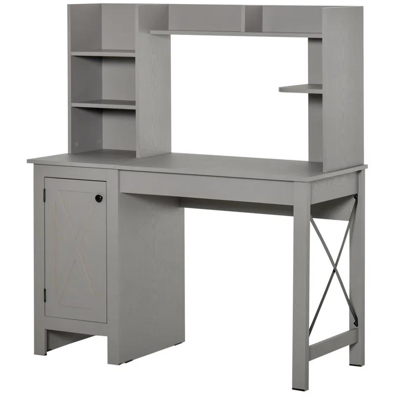 Gracie Oaks Farmhouse Computer Desk With Hutch And Cabinet, Home Office Desk With Storage, For Study