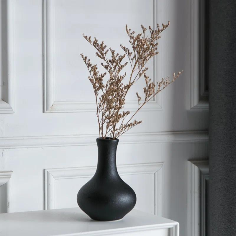 Ivy Bronx Small Black Vases, Ceramic Bud Vase Set Of 5, Mini Pottery Vases For Pampas Grass, Flowers, Decorative Vases (Set of 5)