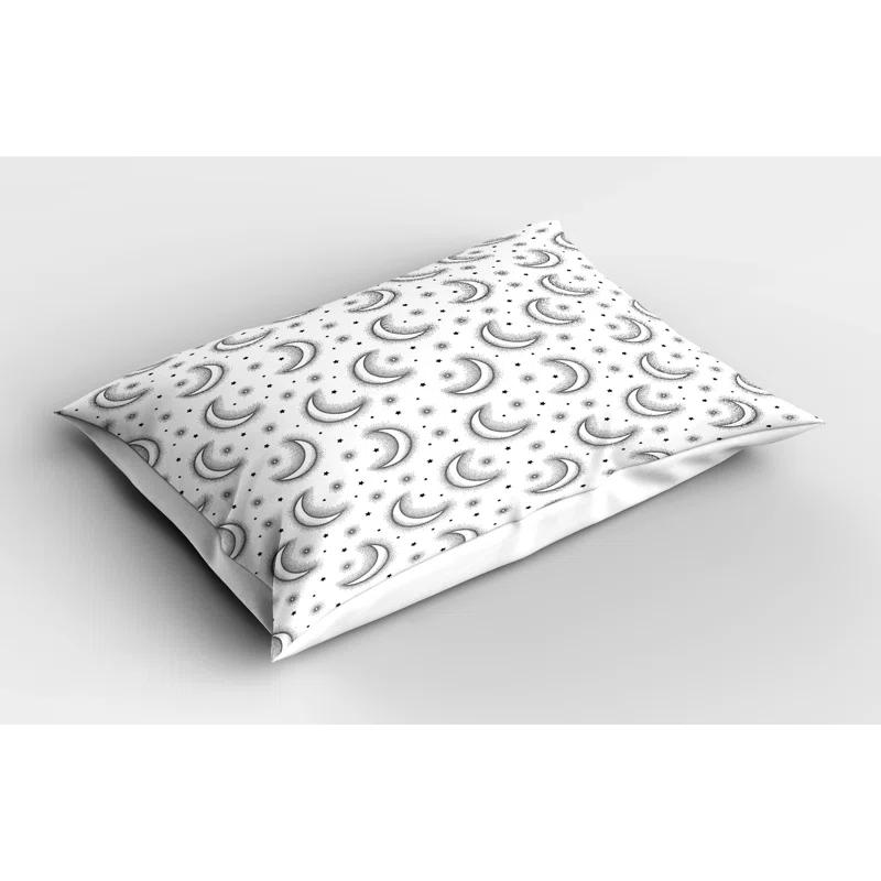 Ambesonne Ambesonne Moon Pillow Sham 2 Pack Dotwork Crescent Phase Stars Charcoal Grey and White