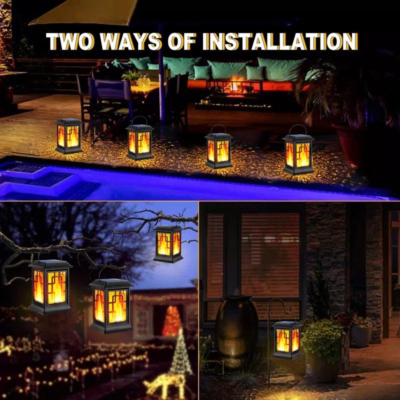 COAHAHA Solar Lantern Flickering Flame, Ip65 Waterproof, Solar Powered Outdoor Hanging Lantern For Patio, Garden, Yard, Two Lighting Modes, Energy-Saving