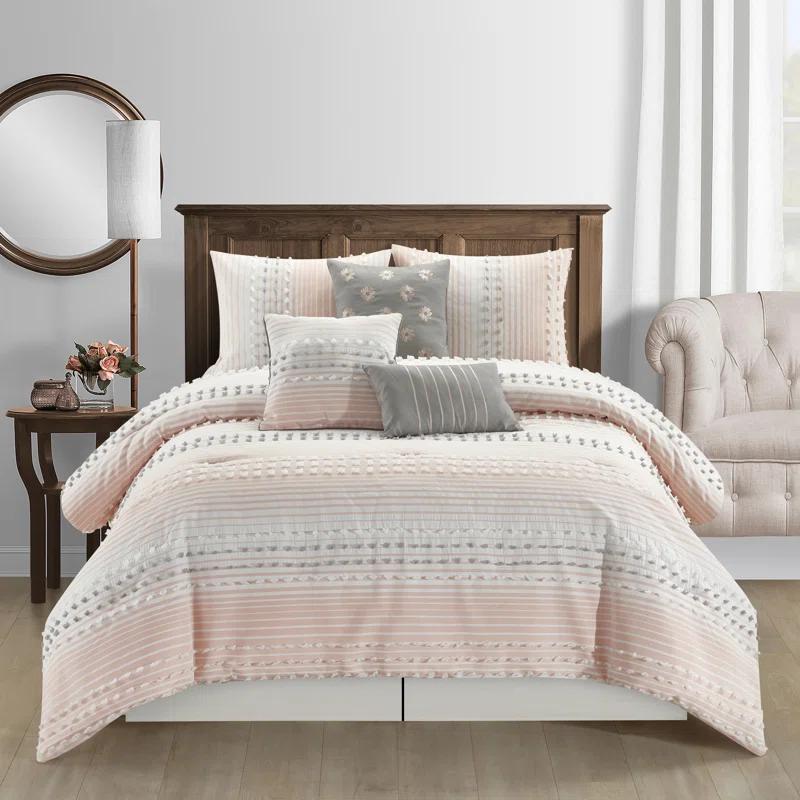 Nanshing America, Inc Clarion Pink 7 Piece Chic Striped Comforter Set