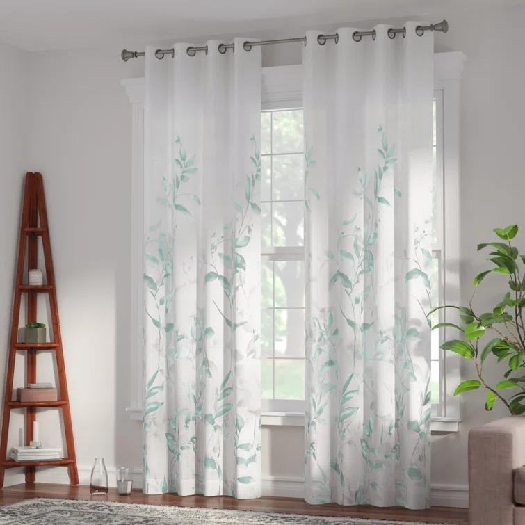 Madison Park Cecily Floral Printed Burnout Sheer Grommet Single Curtain Panel