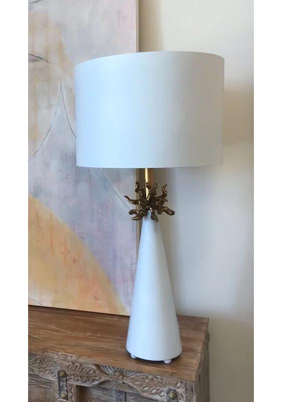 Le Ciel Blue and Gold Cone Table Lamp with Paper Shade
