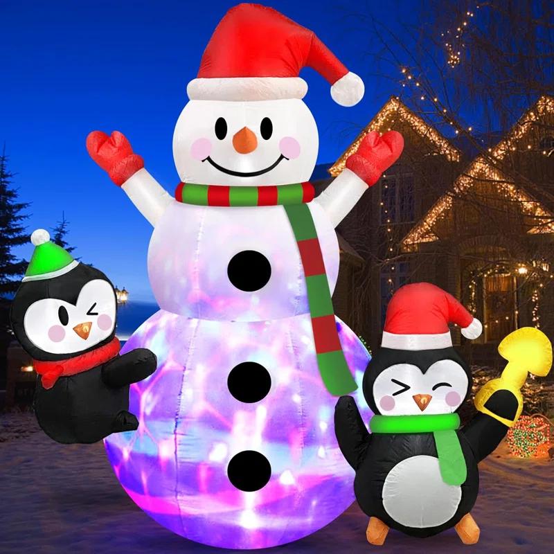 6 FT Christmas Inflatables Snowman With Penguins Built-In Rotating Colorful LED Lights Christmas Inflatable Outdoor Decoration, Christmas Blow Ups For Yard Garden Lawn Xmas Holiday Decor