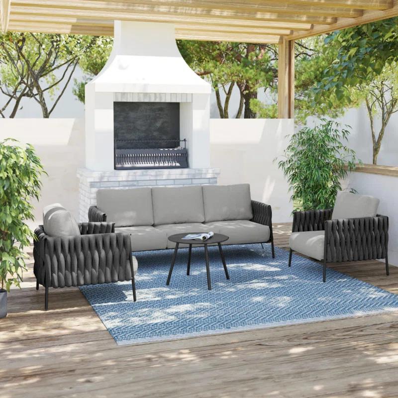 EAST OAK Patio Furniture Set 5 Pieces Sofa with Two Round Coffee Table  and Waterproof Thick Cushion Deep Seating