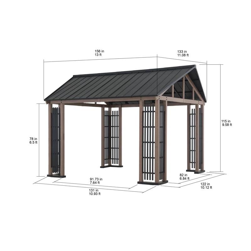 Sunjoy Sunjoy 11 x 13 ft. Hardtop Gazebo Outdoor Galvanized Steel Gazebo w/ Metal Gable Roof and Movable Ceiling Hook, Suitable for Patio & Backyard