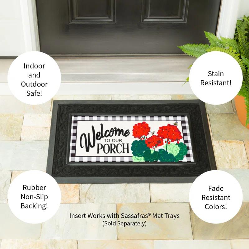 Welcome to Our Porch Geraniums Sassafras Switch 22 in. x 10 in. Non-Slip Outdoor Door Mat