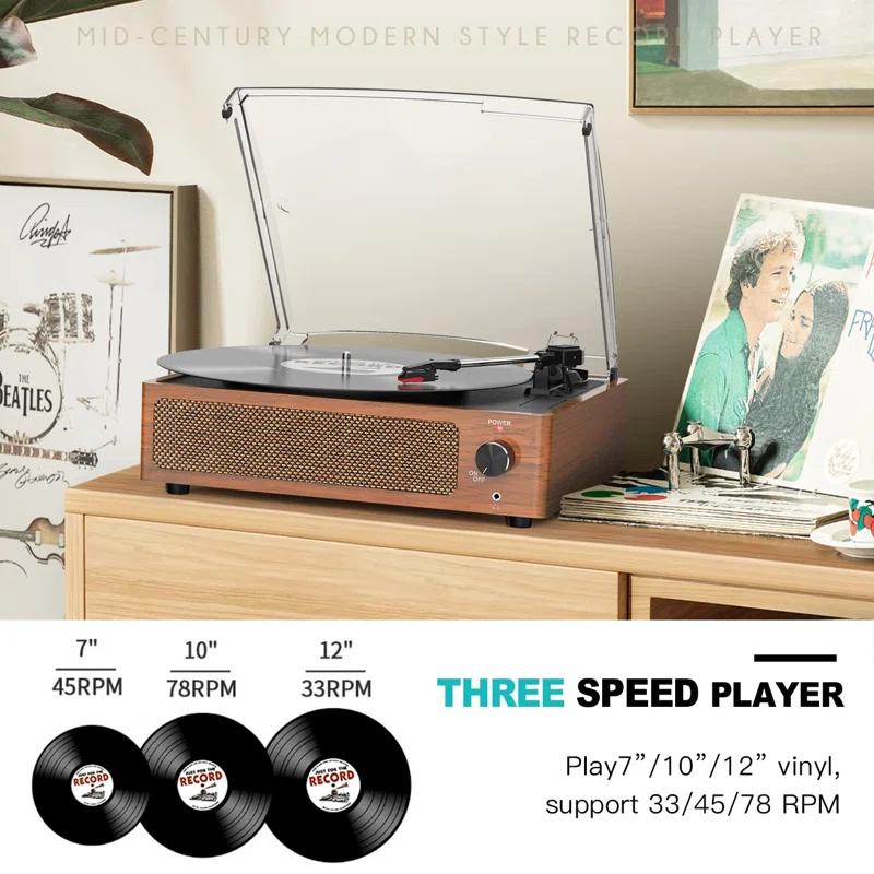 BEACHWATER POOL & SPA, LLC Vinyl Record Player With Speakers Vintage Turntable For Vinyl Records Belt-Driven Turntable Support 3-Speed Bluetooth Playback Headphone AUX RCA Line LP Vinyl Players For Sound Enjoyment Retro