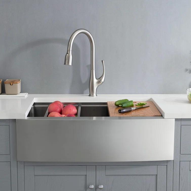 KIBI 33'' L Farmhouse / Apron Single Bowl Stainless Steel Kitchen Sink K1-SF33T