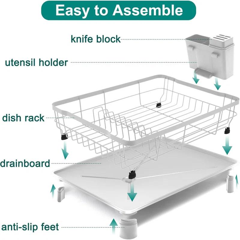 Fabhob Dish Drying Rack for Kitchen Counter,Space-Saving Dish Rack with Drainboard