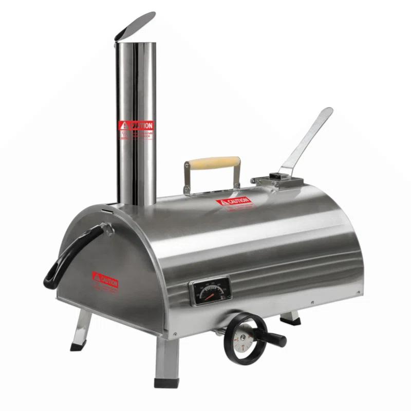 Builddecor Silver Pizza Oven Outdoor 12" Semi-Automatic Rotatable Pizza Ovens Portable Stainless Steel Wood Fired Pizza Oven Pizza Maker With Built-In Thermometer Pizza Cutter Carry Bag
