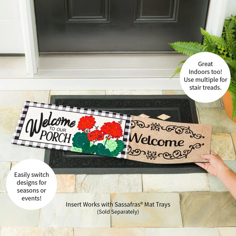 Welcome to Our Porch Geraniums Sassafras Switch 22 in. x 10 in. Non-Slip Outdoor Door Mat