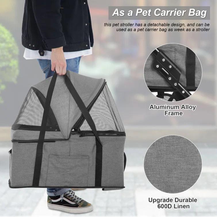 BestPet Foldable Pet Stroller with Detachable Carrier