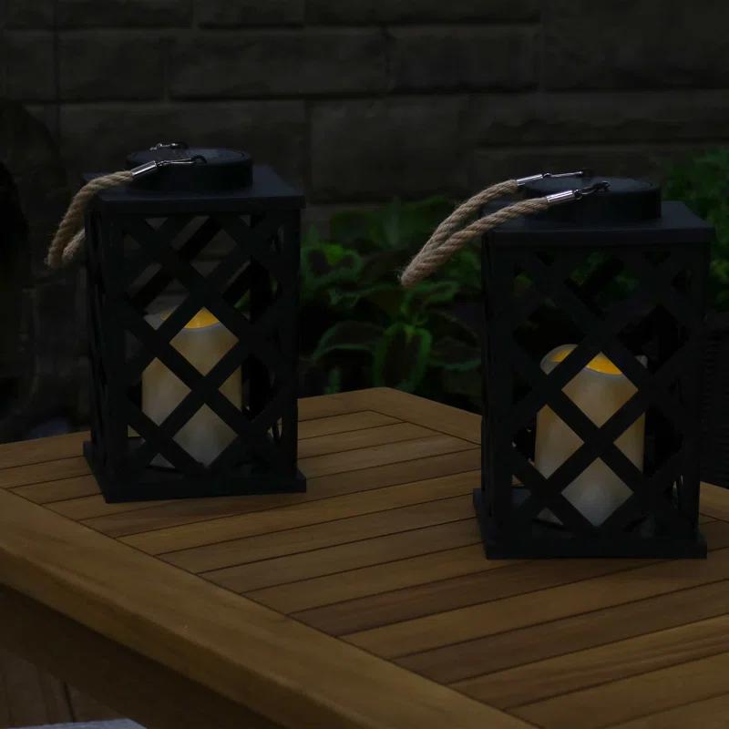 Longshore Tides Grau 9.25'' Solar Powered Integrated LED Outdoor Lantern (Set of 2)
