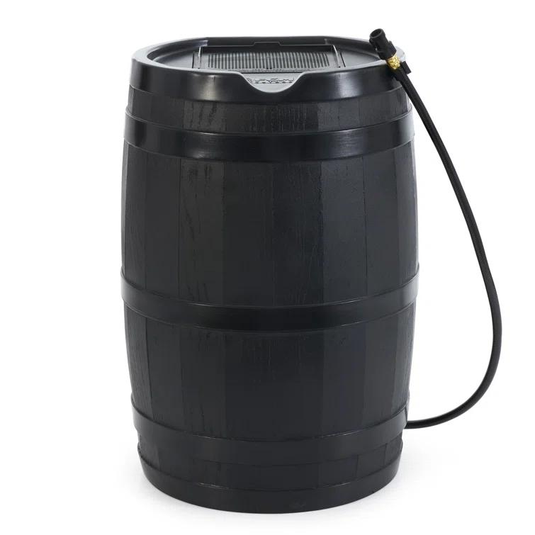 FCMP Outdoor FCMP Outdoor 45 Gallon Outdoor Rain Water Catcher Barrel Container, Black