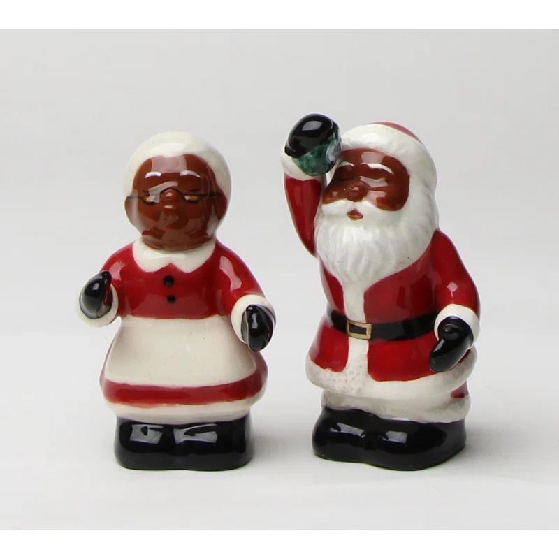 Cosmos Gifts African American Kissing Santa Couple Salt and Pepper Shaker Set