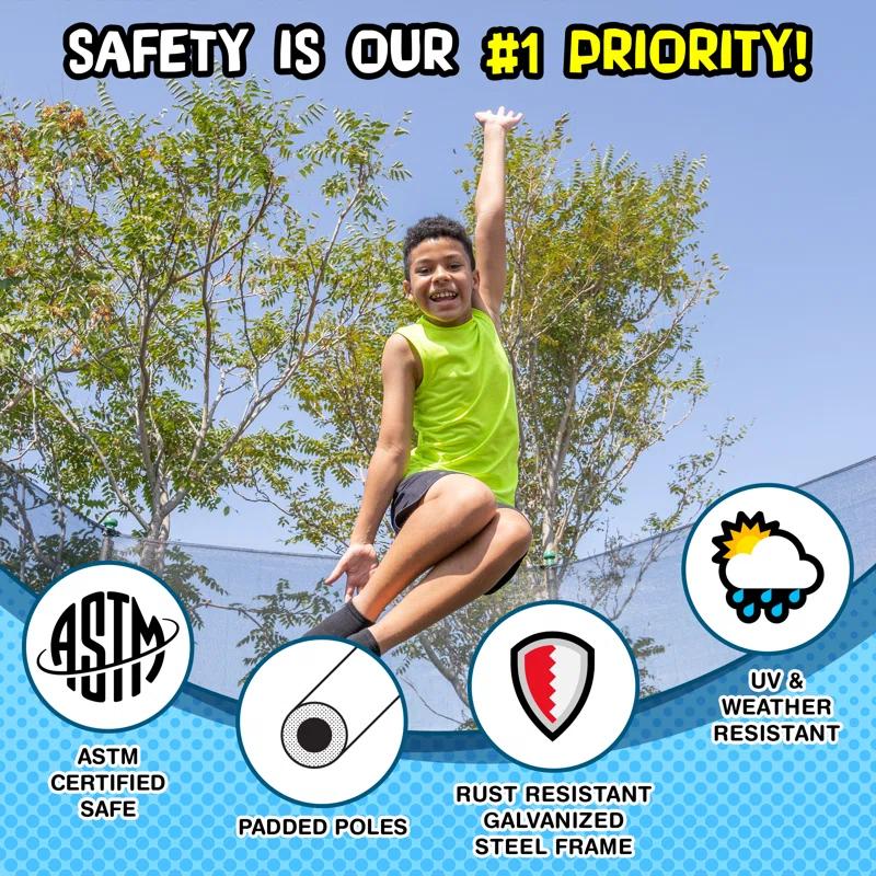 TruJump Sportspower TruJump 14' Round Trampoline with Safety Enclosure & with Lifetime Warranty on Jump Mat