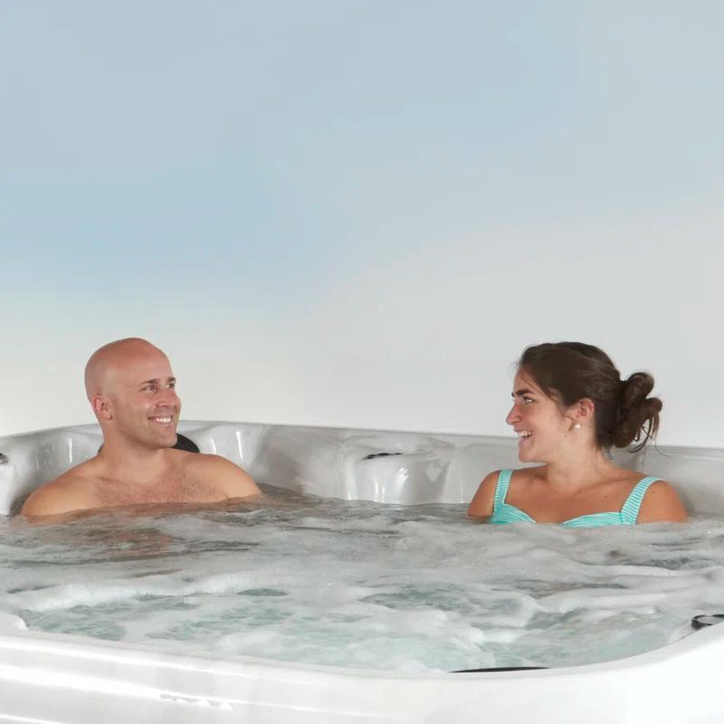 Aqualife® by Strong Spas® Grand Banks 6-Person 81-Jet Non-Lounger Hot Tub Spa with 3 Pumps, LED Lighting, Stainless Steel Heater and Ozonator, Insulated Cover Included and Steps Included