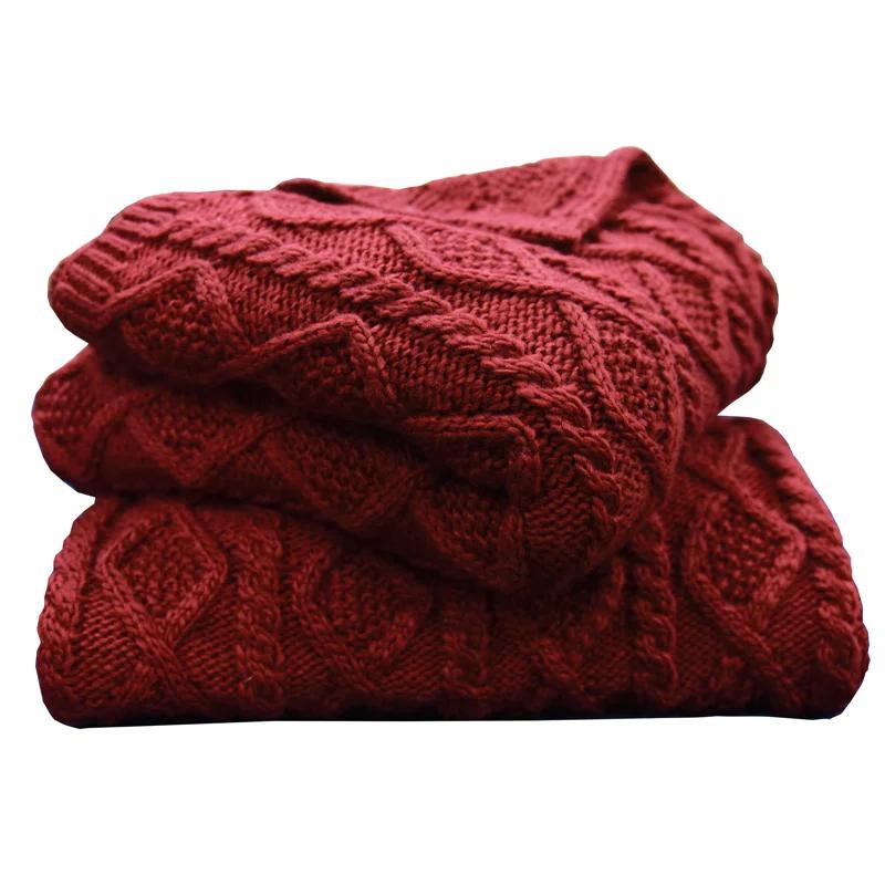 Cable Knit Wool Solid Textured Sweater Soft Classic Lodge Throw Blanket