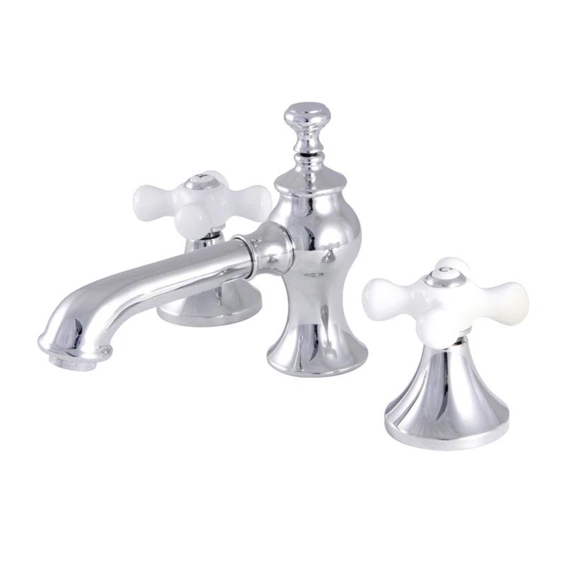 Kingston Brass KC7061PX Kingston Brass Vintage Two-Handle 3-Hole Deck Mount Widespread Bathroom Faucet with Brass Pop-Up Drain