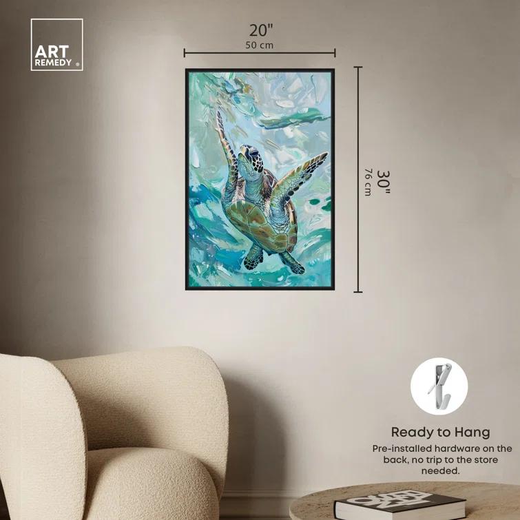 Art Remedy Art Remedy Serene Turtle Framed Colorful Coastal 1 Piece Canvas Wall Art 57715