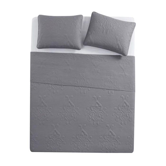 VCNY Square 3-Piece Solid Pinsonic Textured Quilt Set